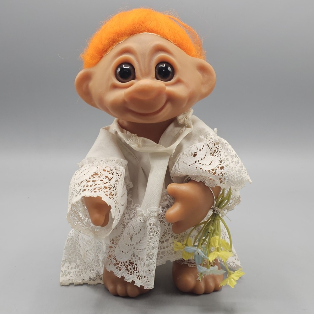 Vintage 1977 Thomas Dam Troll Doll 604 HUGE 9" Orange Hair Toy Denmark Bride